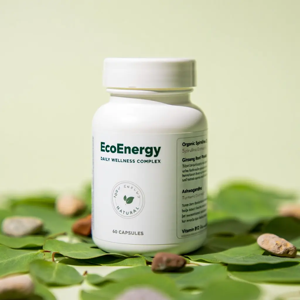 EcoEnergy dietary supplement bottle with natural ingredients label